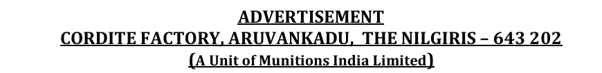 Cordite Factory Aruvankadu ITI pass Recruitment 2025