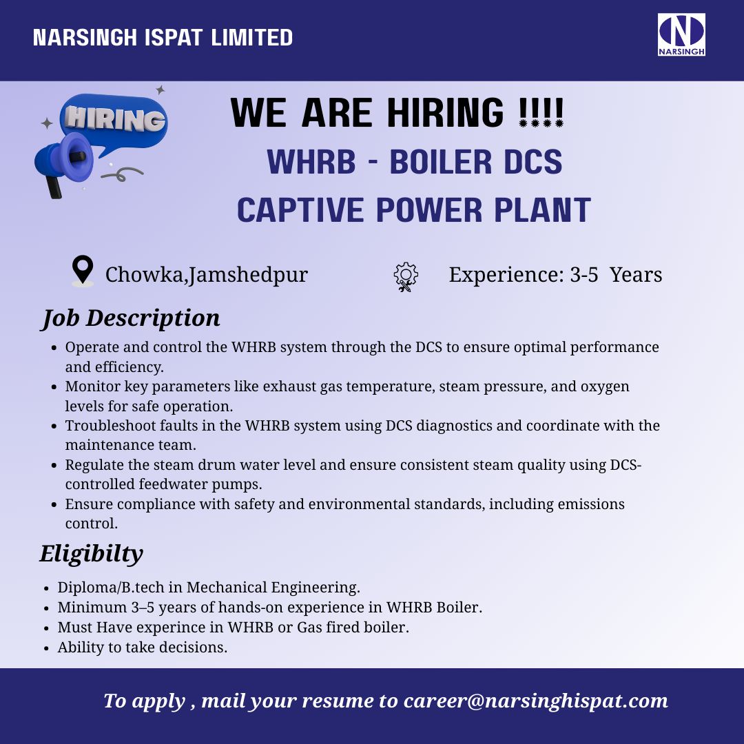 WHRB Boiler DCS Operator Job at Ispat Limited